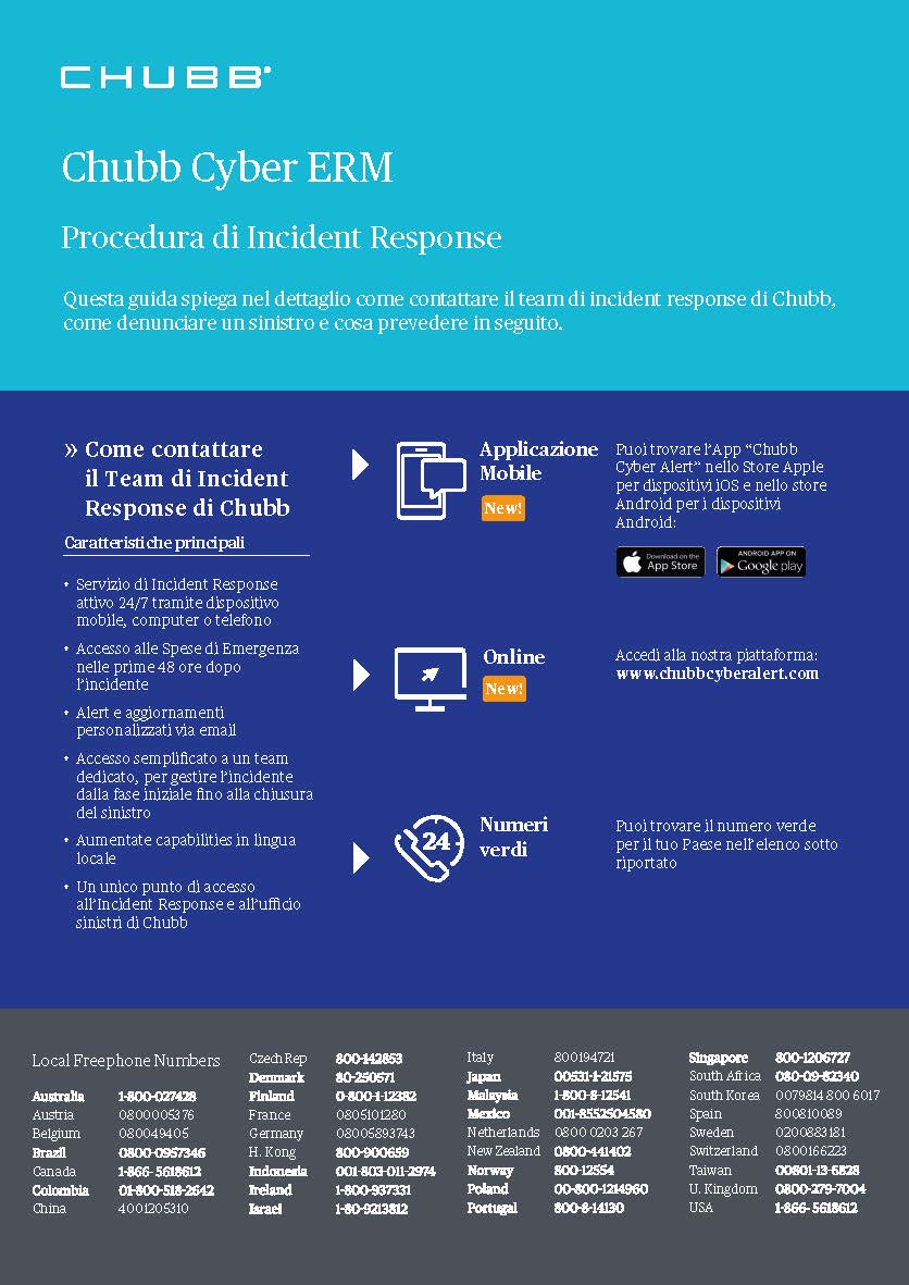 LA RISPOSTA  TECNOLOGICA DI CHUBB AGLI INCIDENTI CYBER